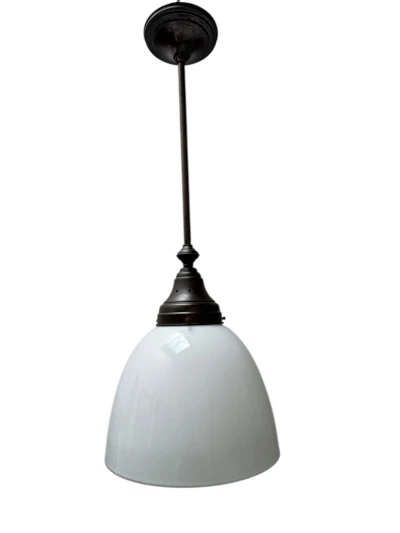 Art Nouveau Pendant Lamp with Ultra Rare Milk Glass Shade, 1900s